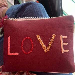 Stella & Dot Red Cosmetic Bag with Artistic Embroidery